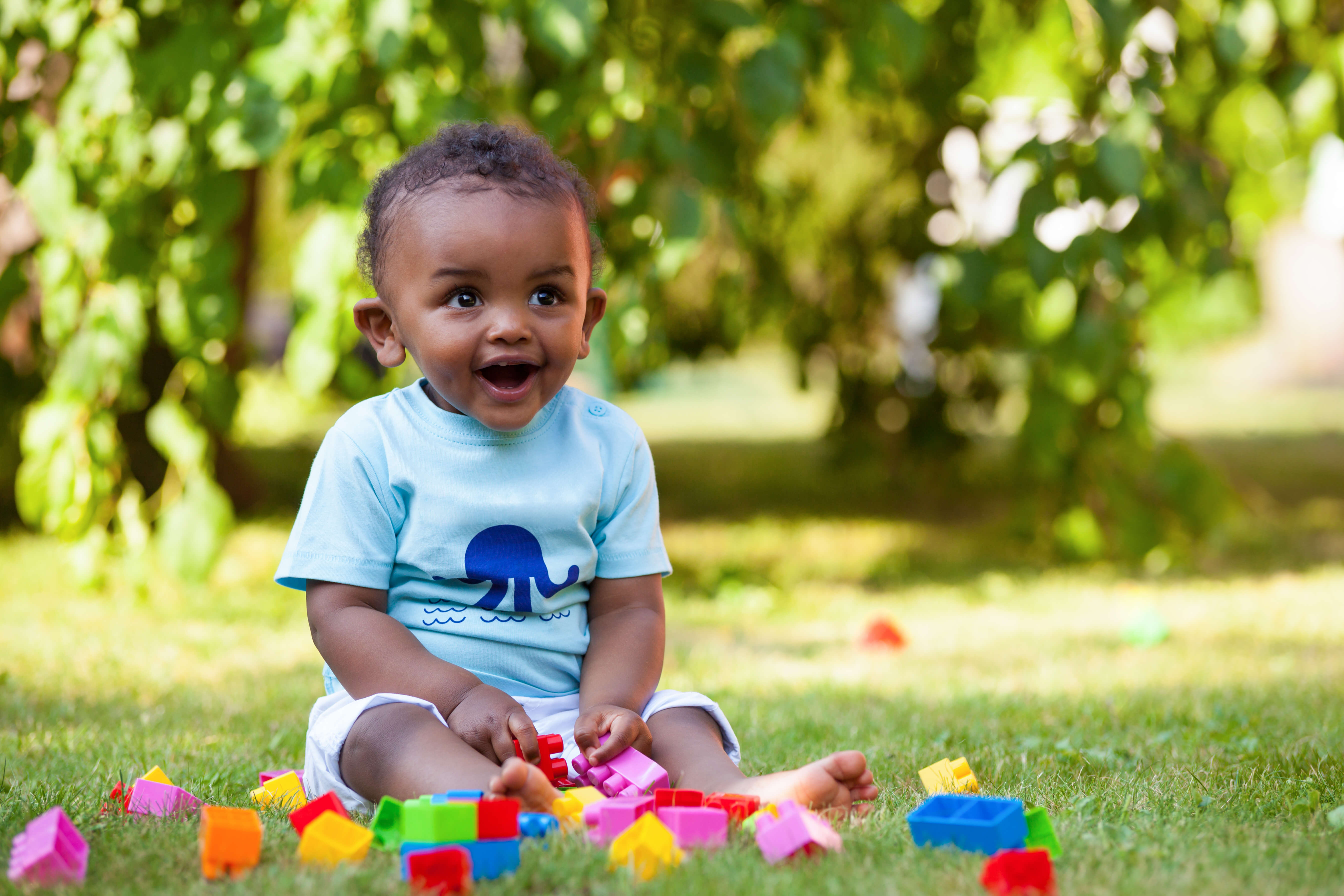 Baby playing with blocks in the grass Baby playing with blocks in the grass