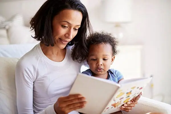 mom and son reading
