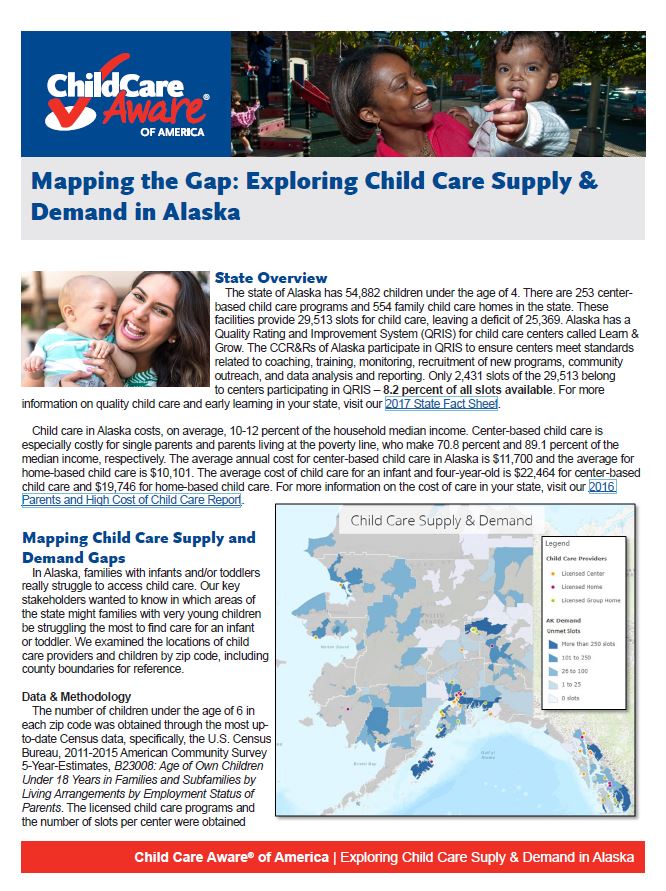 Millenial Map Toolkit: Mapping the Gap: Exploring Child Care Supply and Demand in Alaska