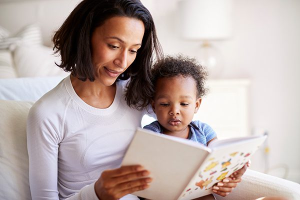 mom and son reading