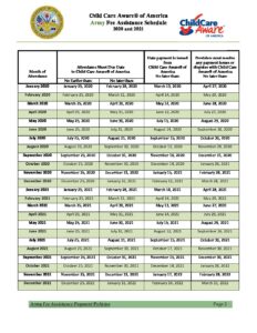 Adoption Subsidy Payment Schedule 2022 Army Payment Calendar 2020-2021 - Child Care Aware® Of America