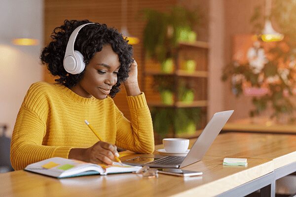 african american woman on conference call